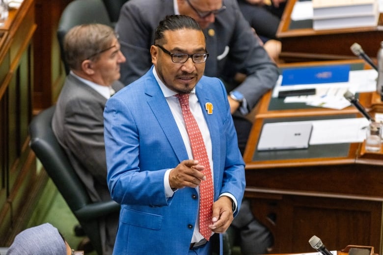 Ontario NDP MPP Sol Mamakwa ask a question during question period at Queen's Park in Toronto on Tuesday, Sept. 26, 2023. THE CANADIAN PRESS/Carlos Osorio