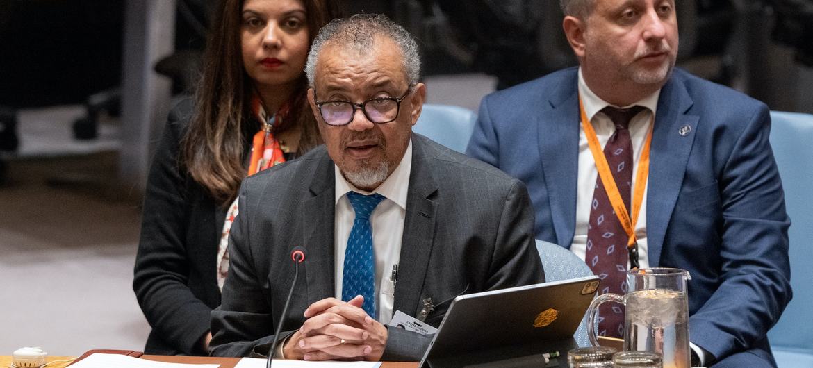 Tedros Adhanom Ghebreyesus, WHO Director-General, briefs the Security Council meeting on threats posed by ransomware to hospitals and health services. Tedros Adhanom Ghebreyesus, WHO Director-General, briefs the Security Council meeting on threats posed by ransomware to hospitals and health services.