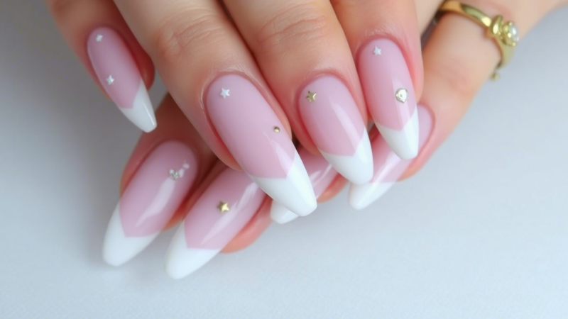 “Celestial Elegance: Mastering Pastel Pink and Gold Nail Art”