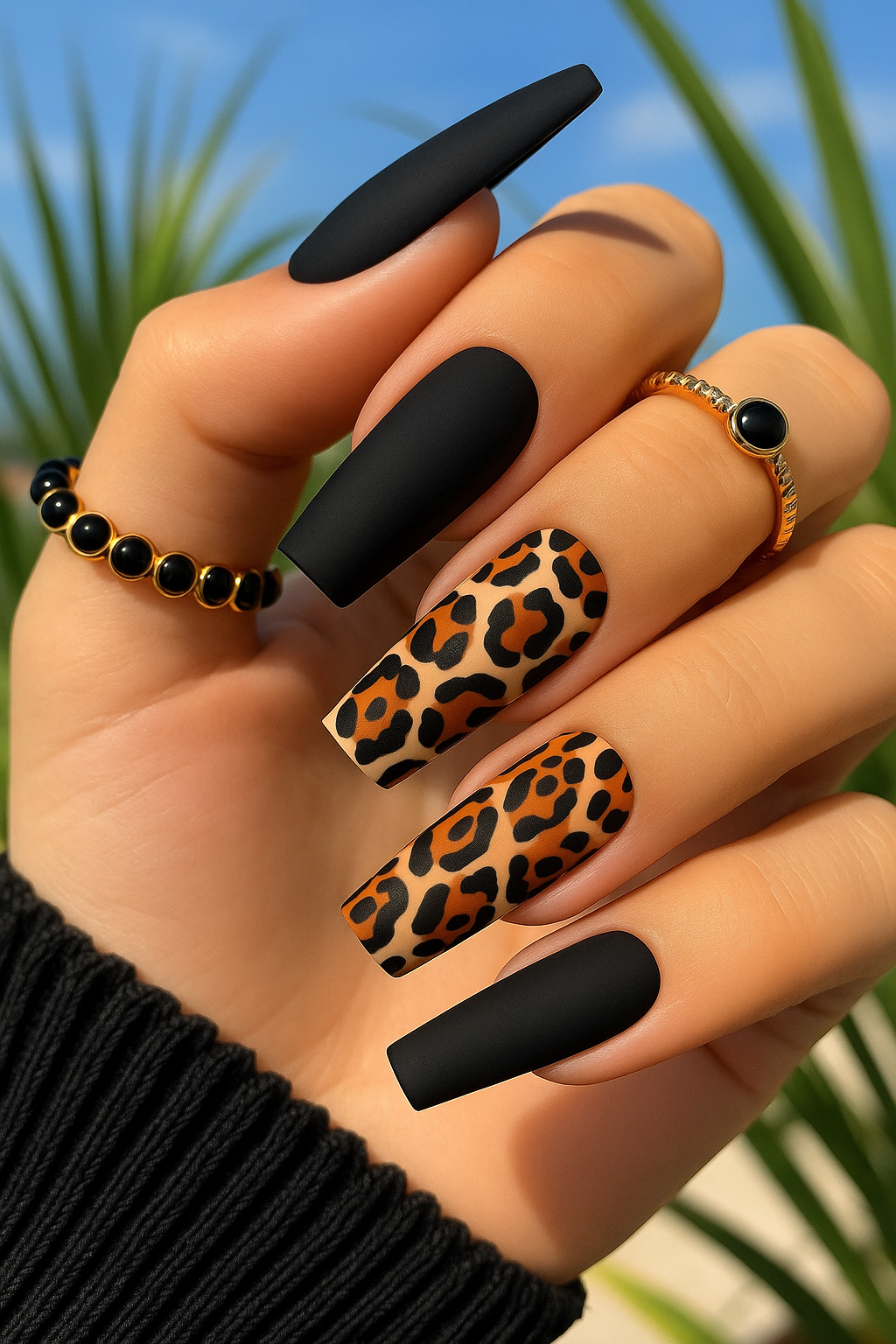 Fierce & Fabulous: Embracing Bold Style with Leopard Print and Matte Black Nail Art