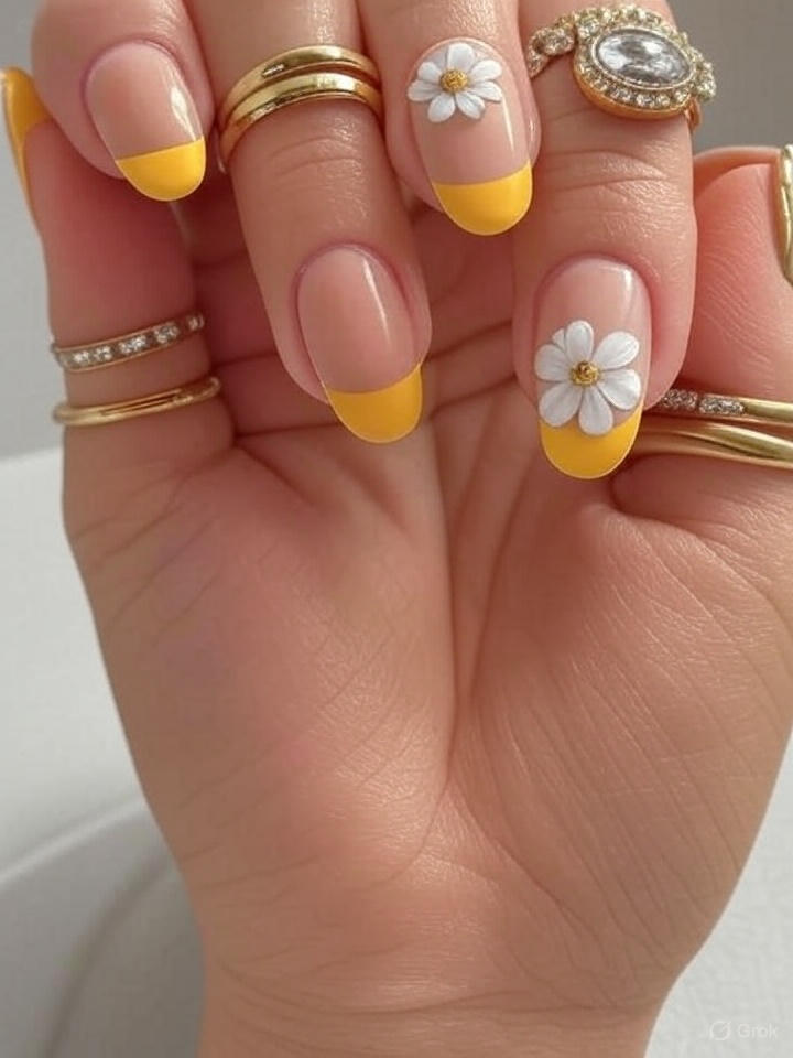 “Yellow Bliss: Elevating Your Look with Bold Nails and Subtle Jewels”