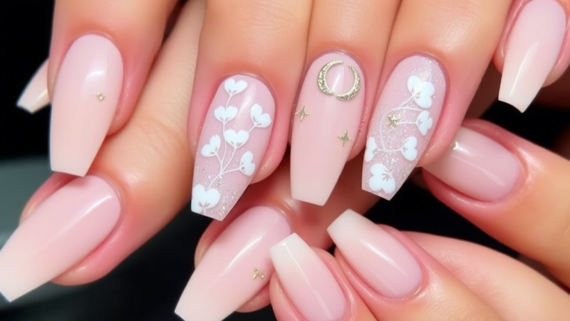 Ethereal Elegance: Embracing Soft Pink Ombre and Celestial Nail Art