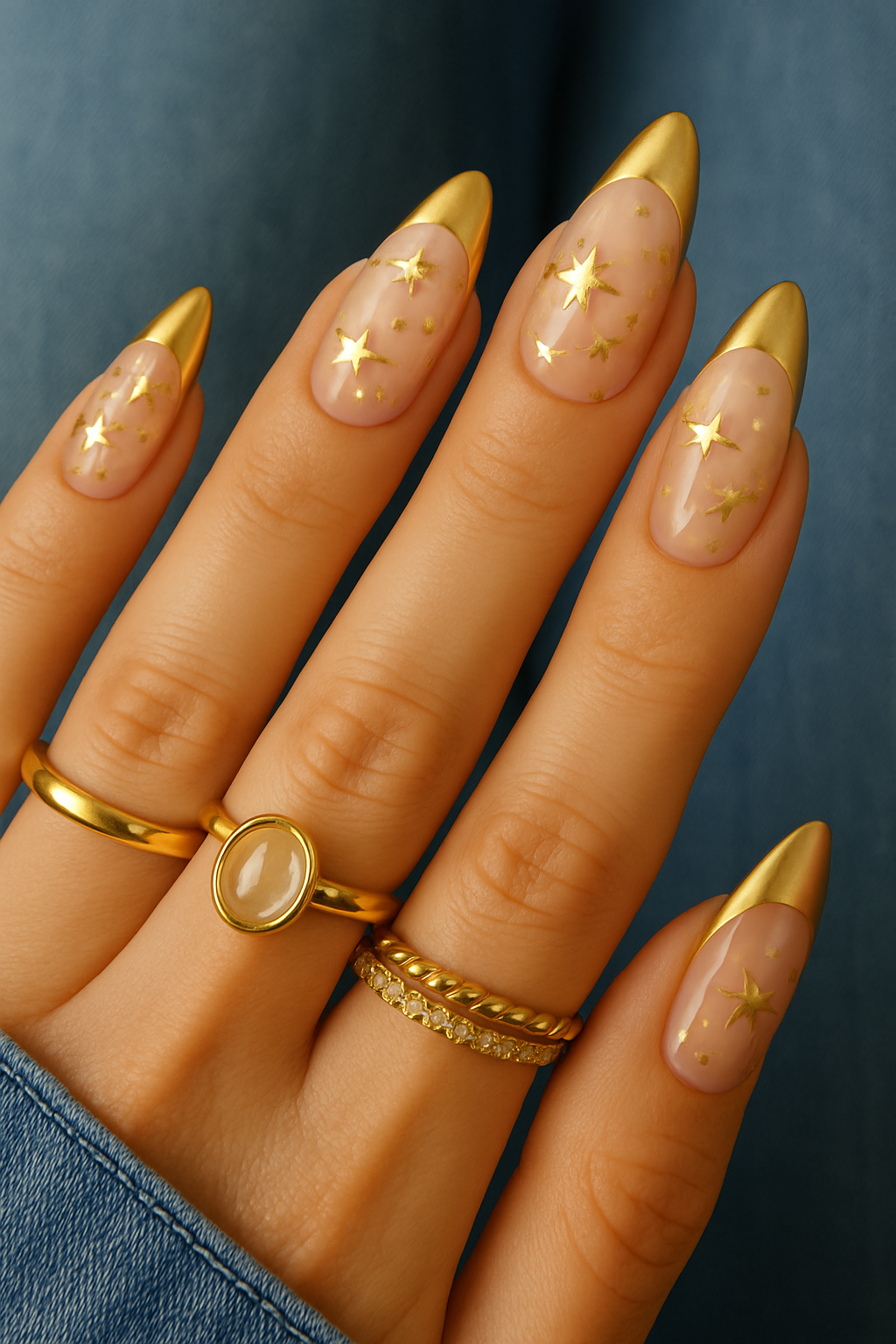 “Golden Dreams: Elevating Your Nails with Celestial Motifs”