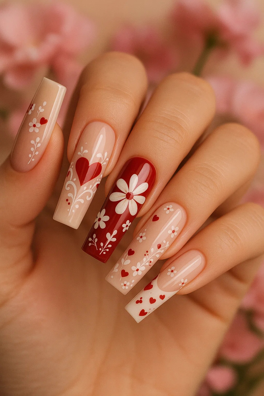 🌸 Romantic Red & White Nail Art: A Bold Yet Feminine Look for Every Occasion