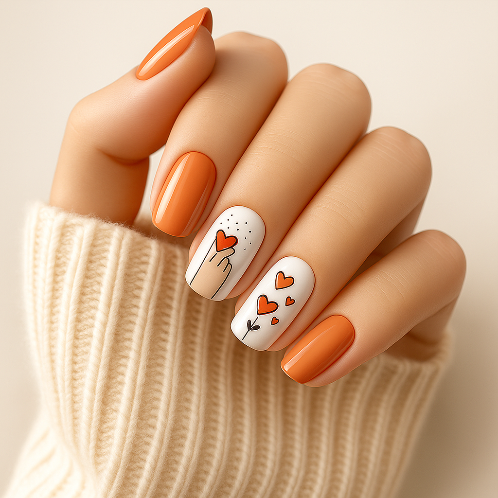 Autumn Hearts: A Minimalist Nail Art Trend That’s All About Cozy Charm & Self-Love