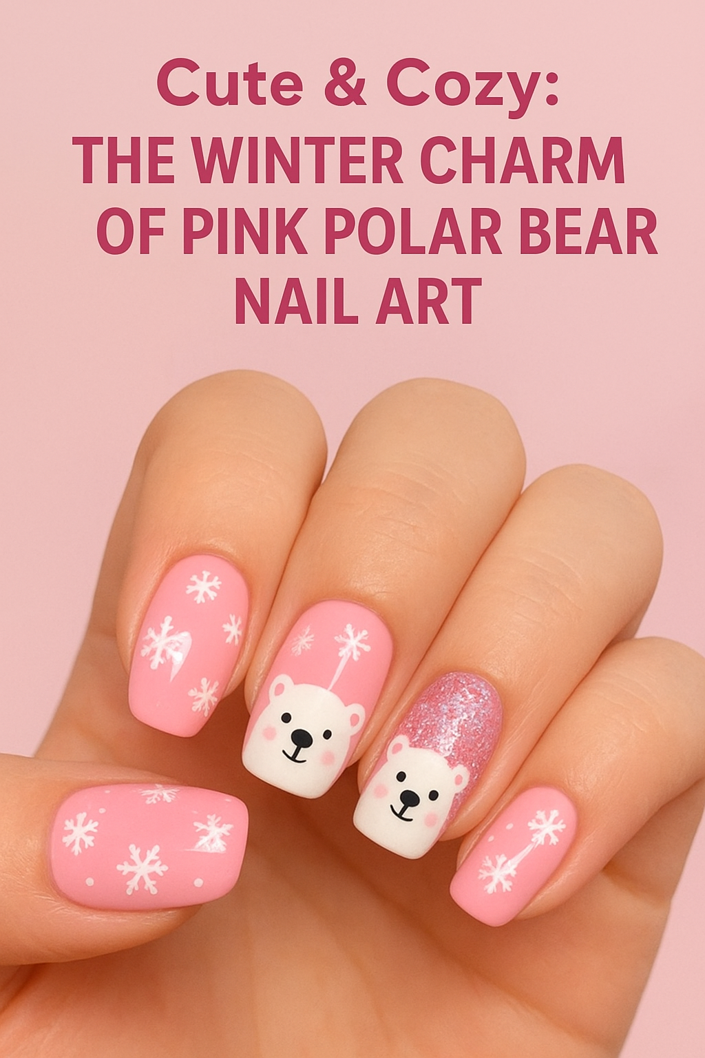 Cute & Cozy: The Winter Charm of Pink Polar Bear Nail Art