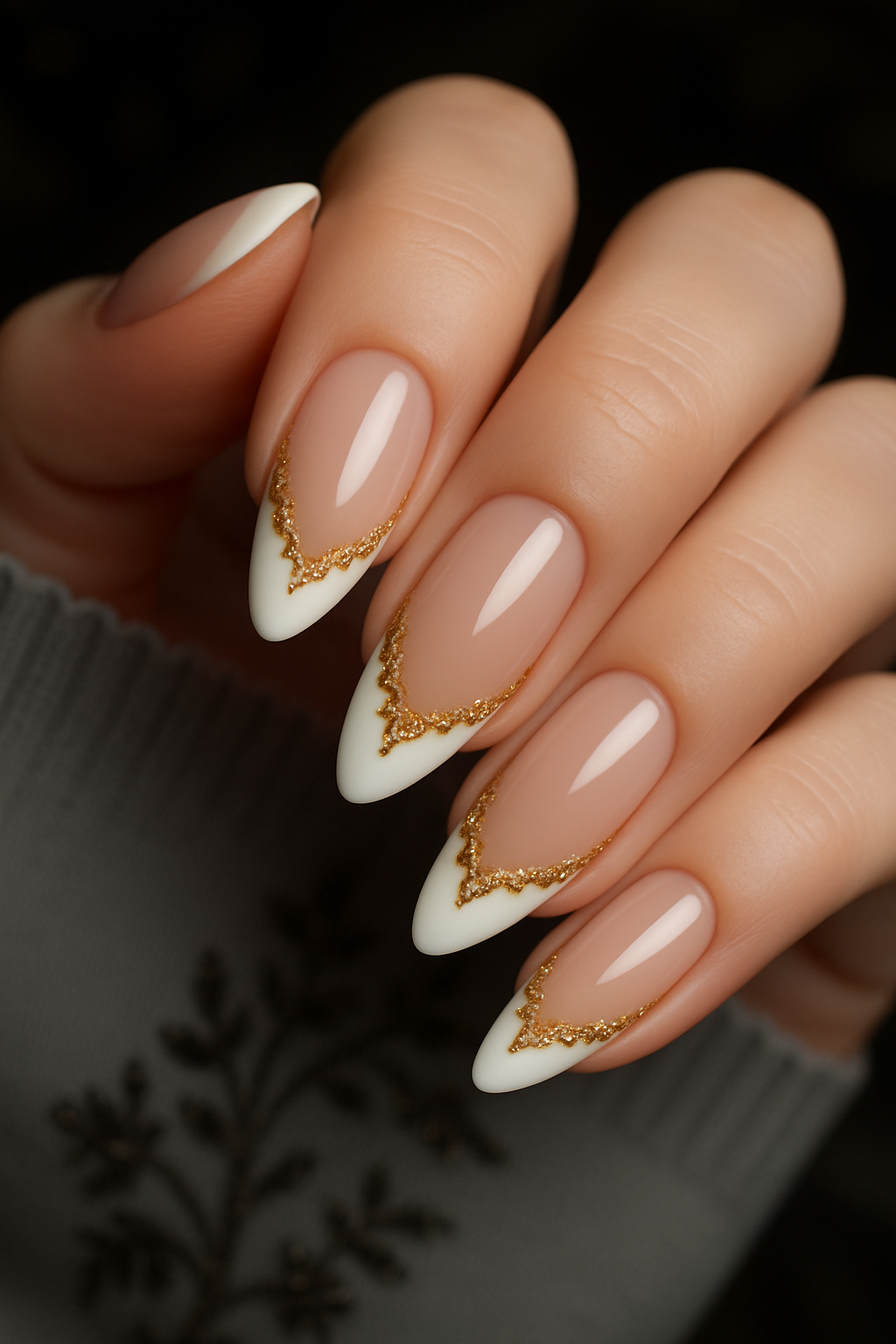 Golden Lace French Tips – The Perfect Blend of Class and Glamour