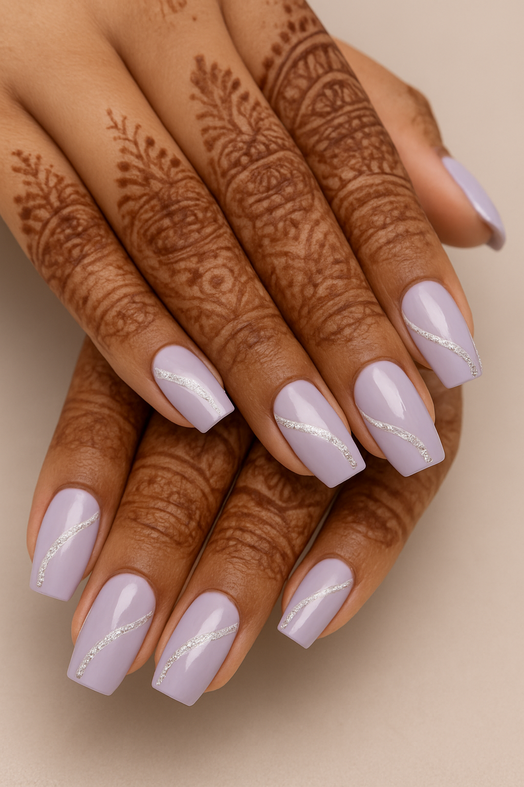 Lilac Luxe: Modern Nail Art Meets Traditional Mehndi