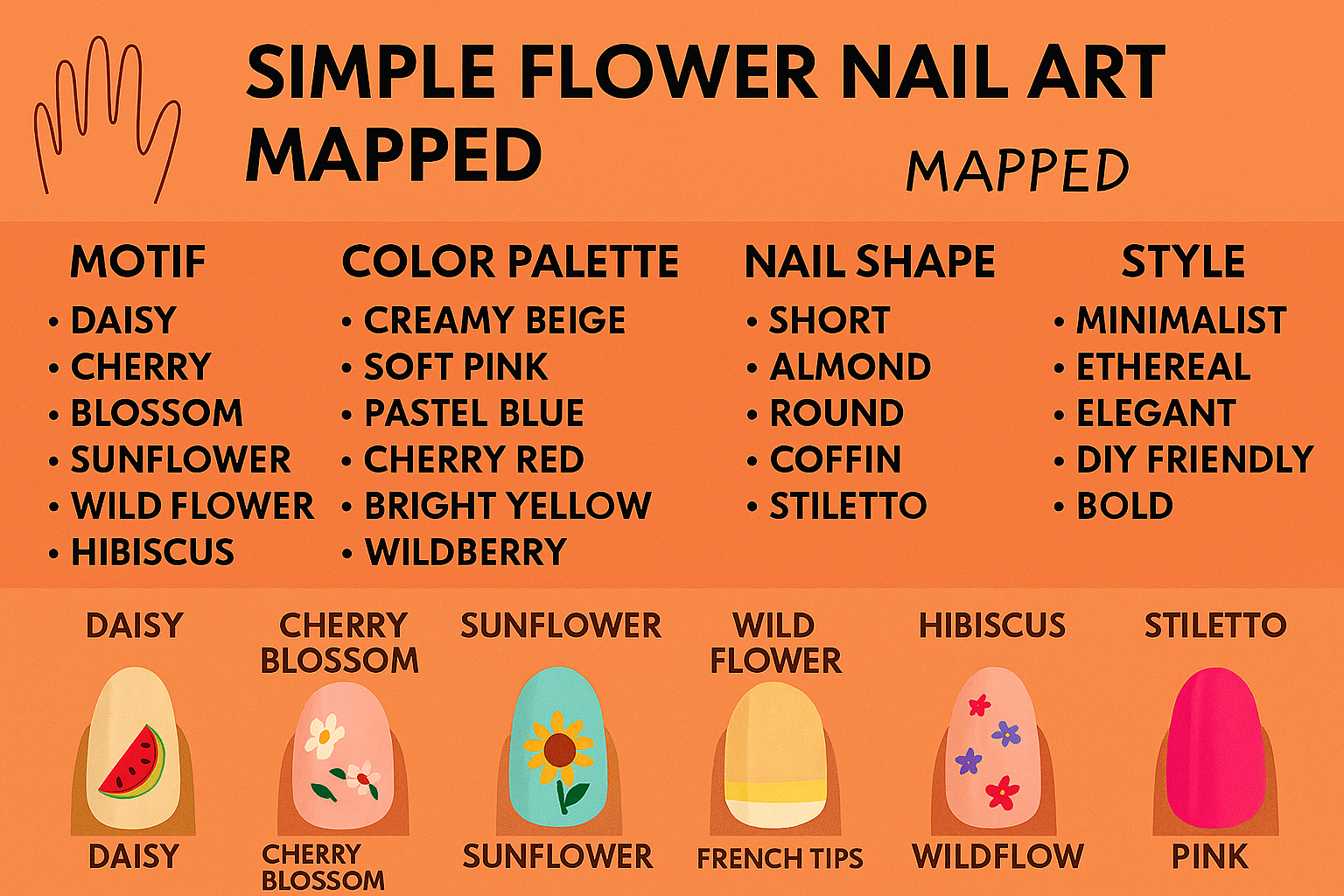 Simple Flower Nail Art Designs 2025: Mapped by Motif, Color, Shape &amp; Style