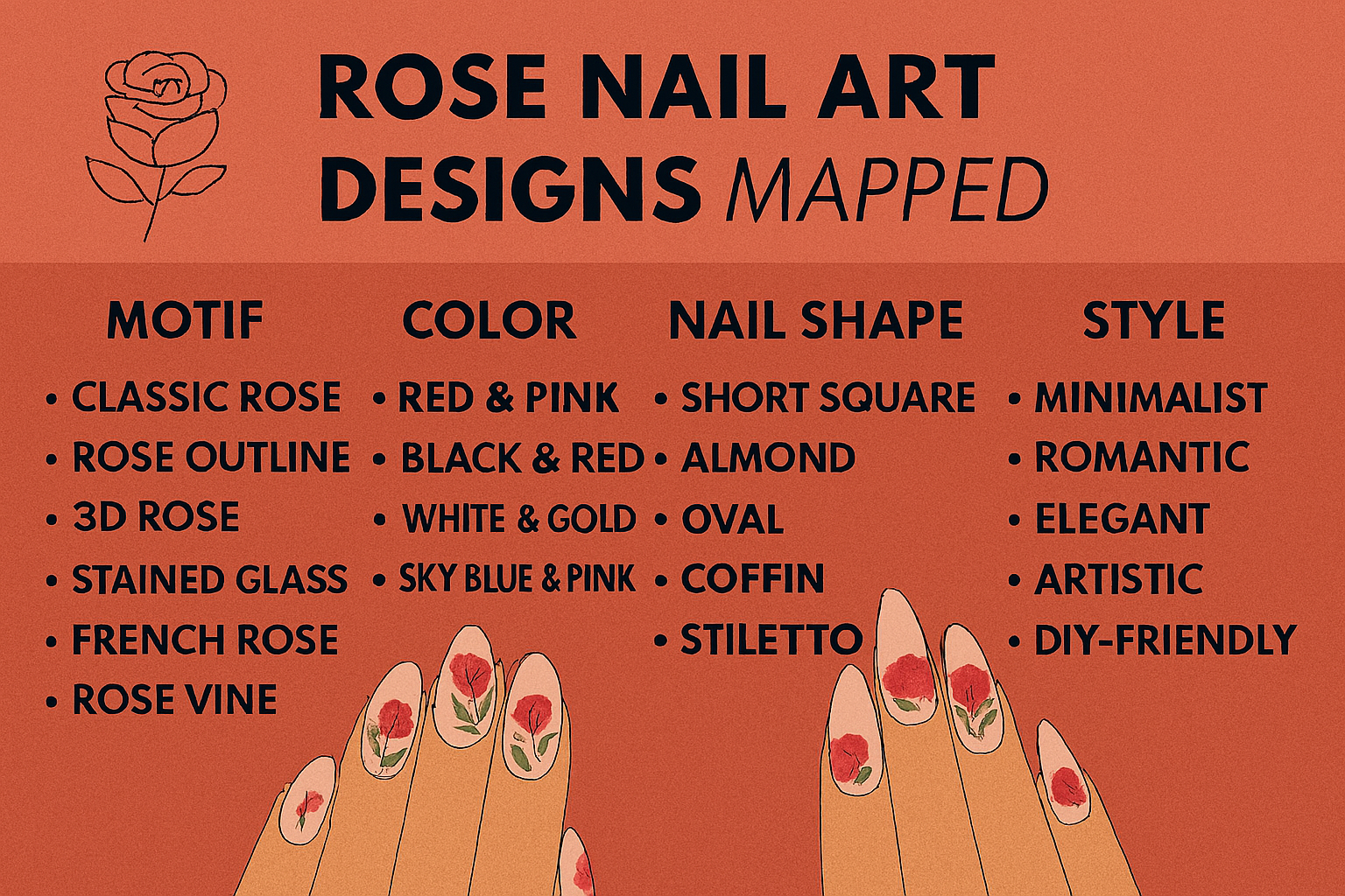 Rose Nail Art Designs 2025: Mapped by Motif, Color, Shape &amp; Style