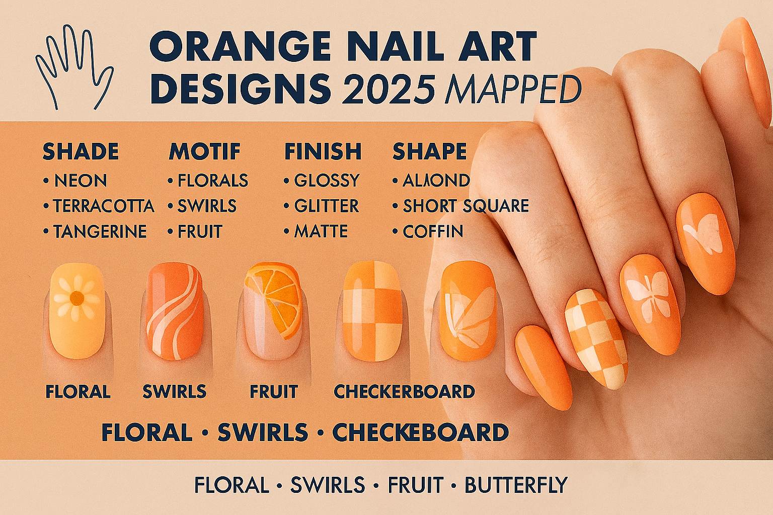 Orange Nail Art Designs 2025: Mapped by Shade, Motif, Finish &amp; Style
