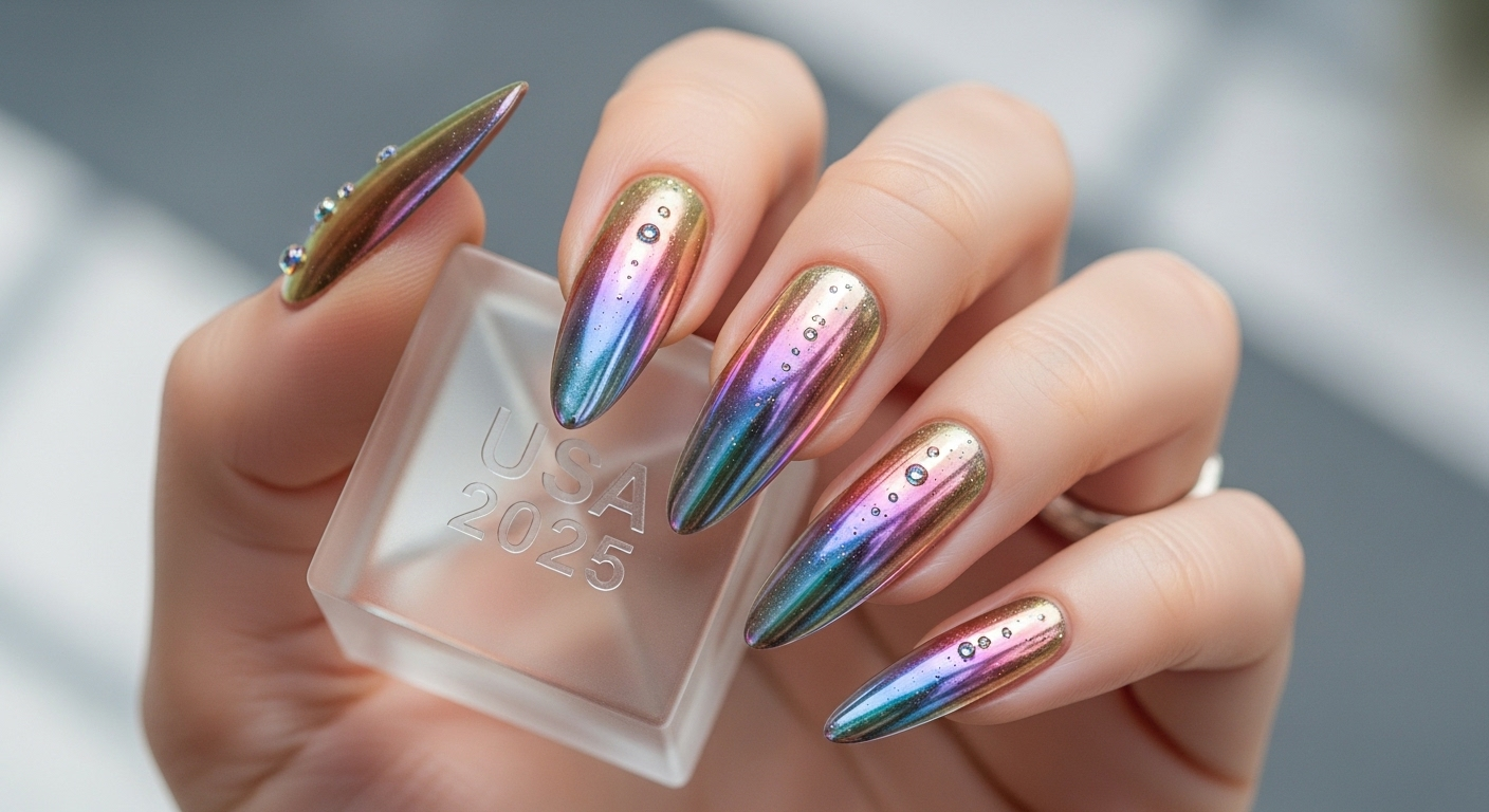 ✨ Chrome Aura Nail Art USA 2025: Futuristic Shine, Holographic Glow &amp; Digital Resonance